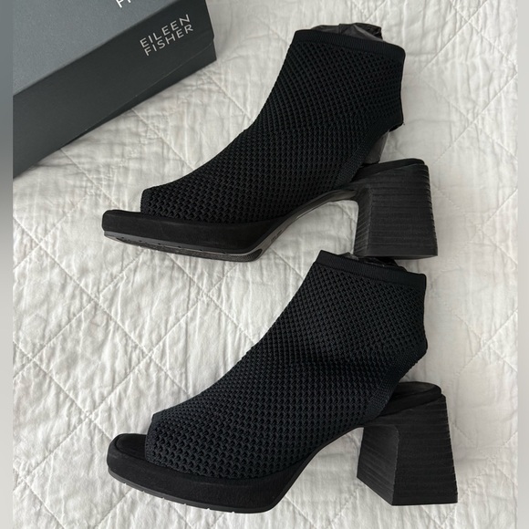 NWT Eileen Fisher Black Knit Heeled Boots - Picture 5 of 9